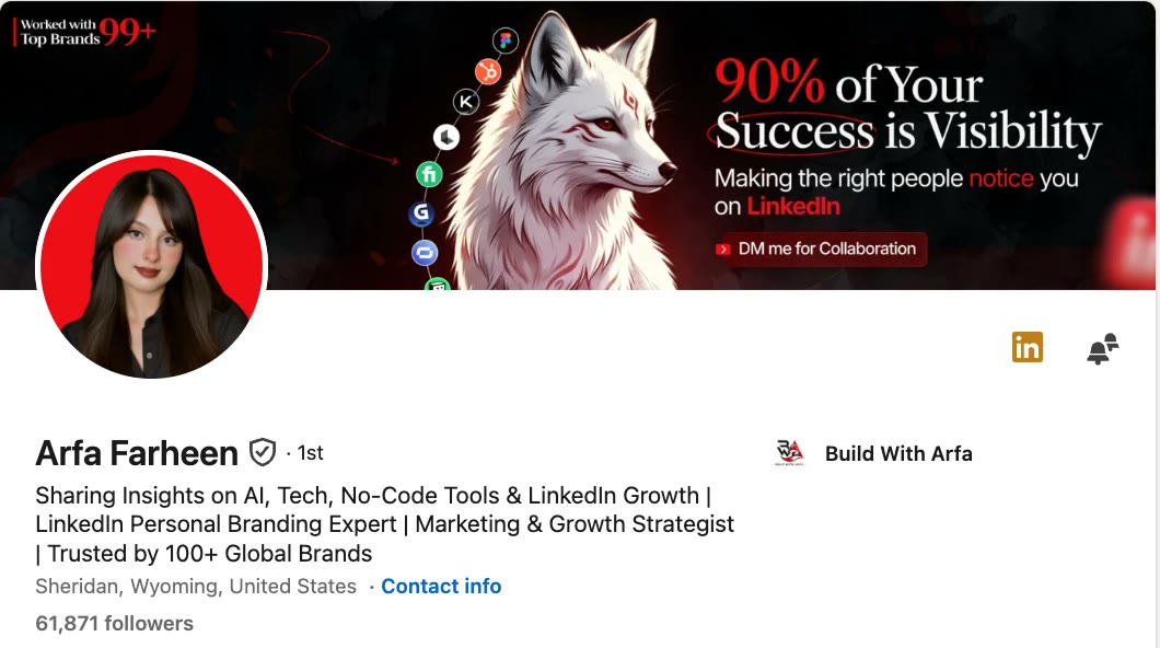 Arfa Farheen's LinkedIn profile: verified, Sheridan, Wyoming, United States, 61,871 followers