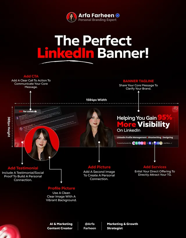 Cheatsheet by Arfa Farheen: The perfect LinkedIn banner