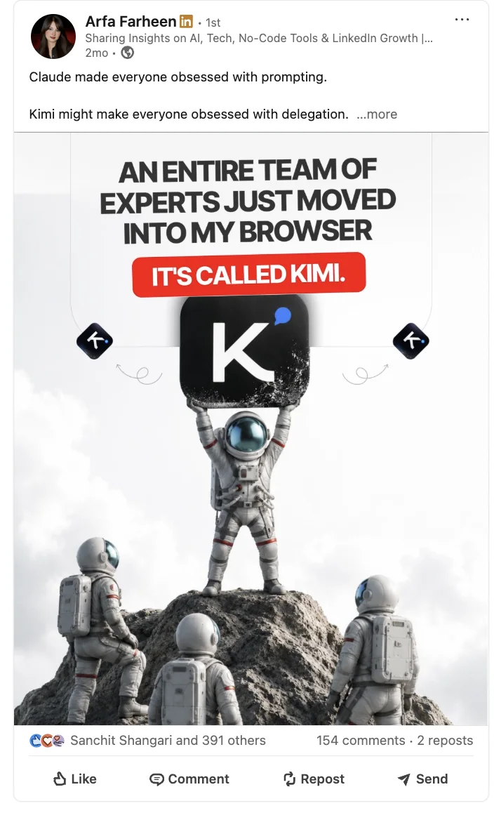 Sponsored LinkedIn post for Kimi AI